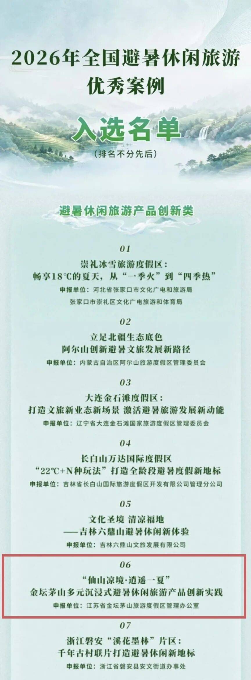 喜报！金坛茅山入选2026年全国避暑休闲旅游优秀案例