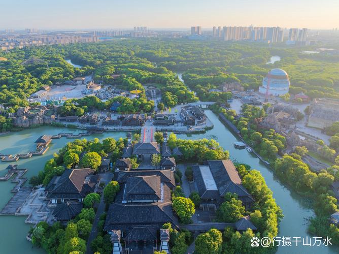 淹城春秋乐园孙武点将台高空俯瞰淹城遗址全景