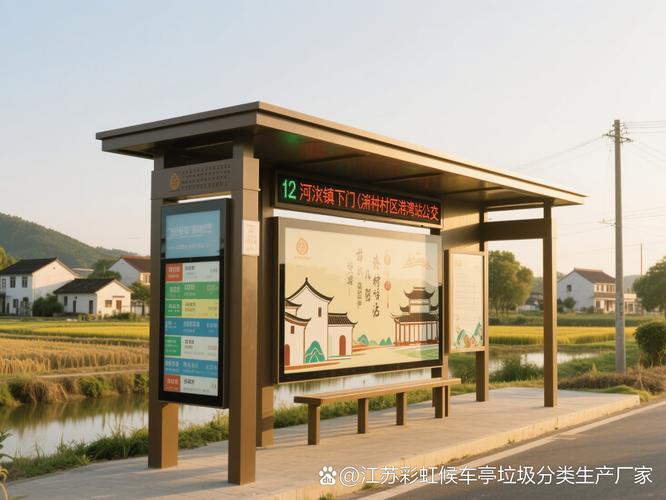 金坛朱林镇乡村公交站稻田旁停靠