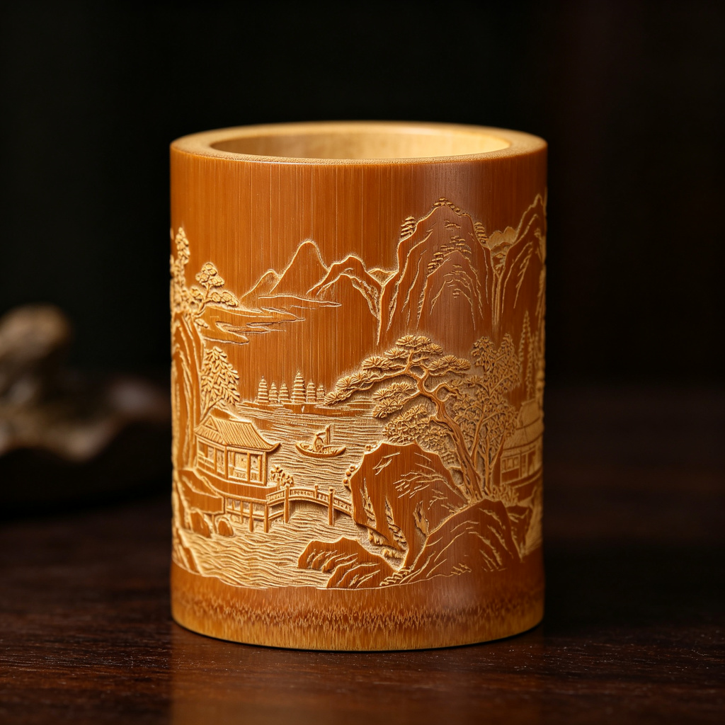 留青竹刻笔筒